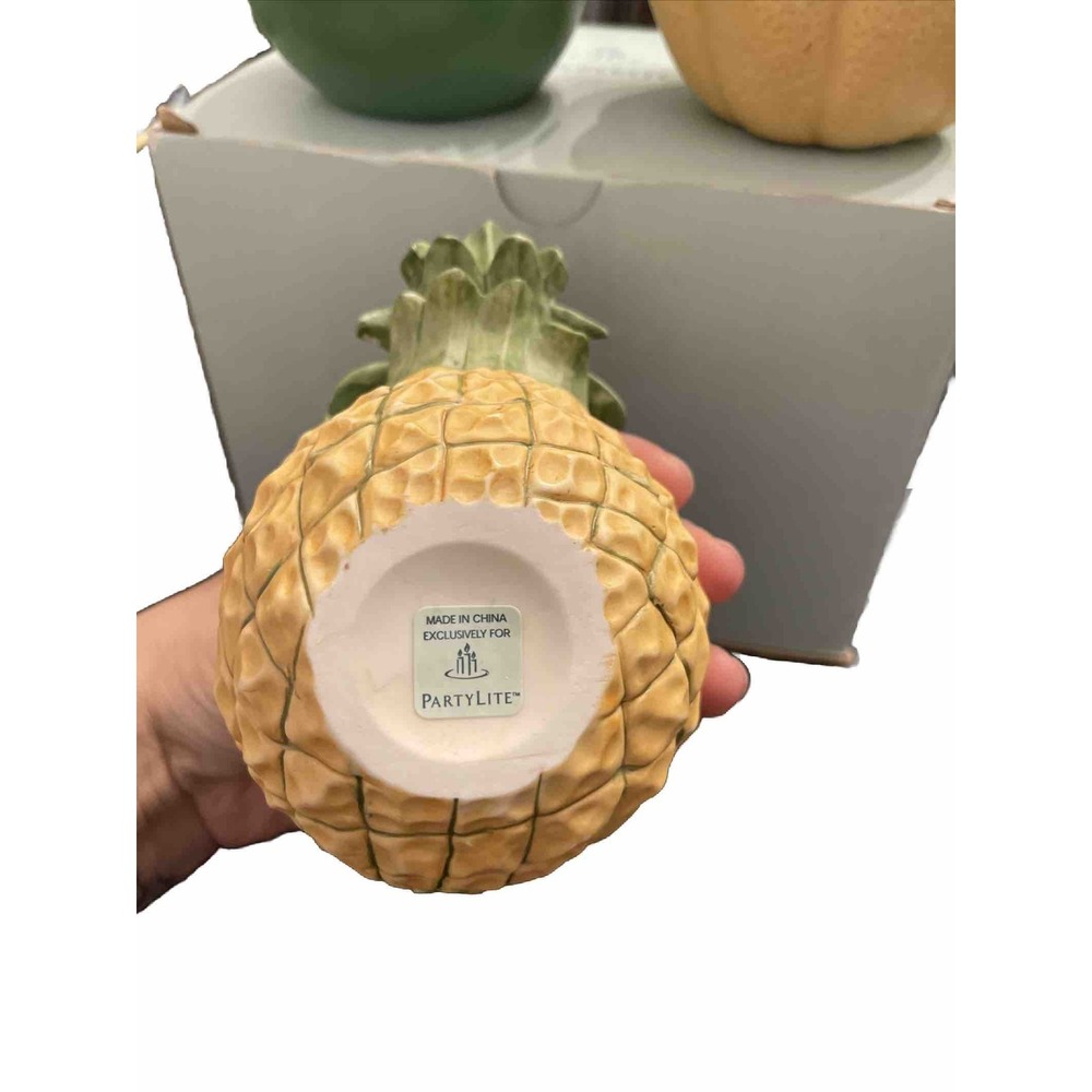 4 Partylite Tea Votive Porcelain Fruits Candle Holder Apple Pineapple Cantaloupe - Picture 5 of 16